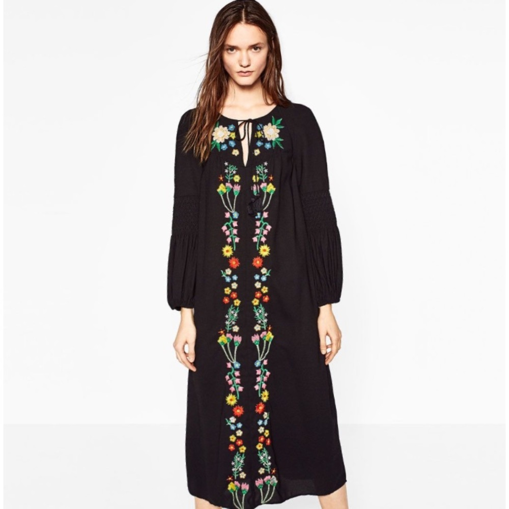 zara embroidered midi dress